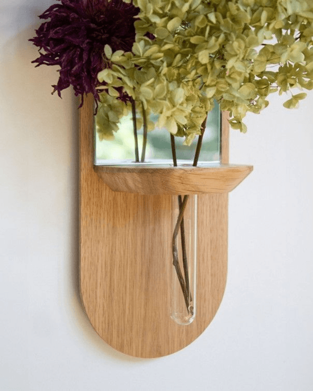 Miroir soliflore - Équinoxe - en bois de Chêne et éprouvette en verre - REINE MERE