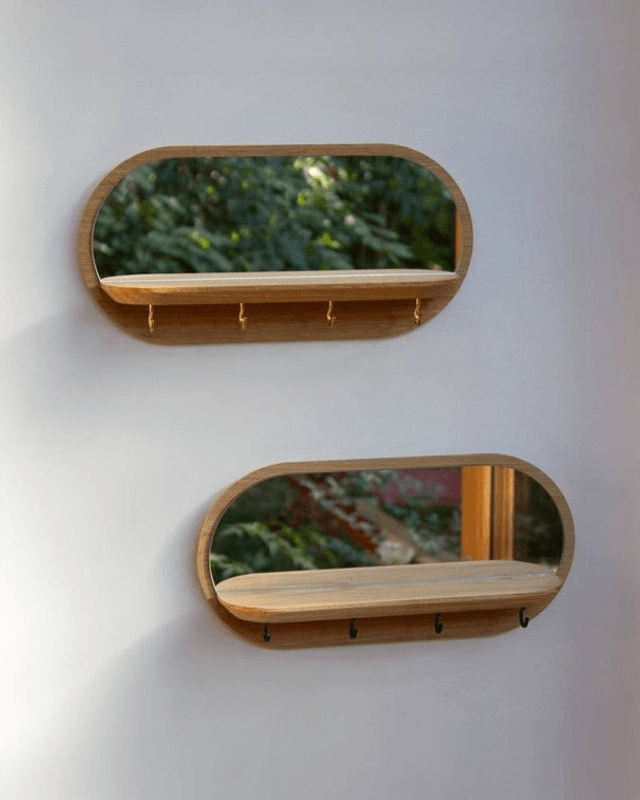 Miroir Mini-moonlight en bois de Chêne - crochets dorés - REINE MERE