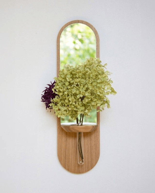 Miroir soliflore - Équinoxe - en bois de Chêne et éprouvette en verre - REINE MERE