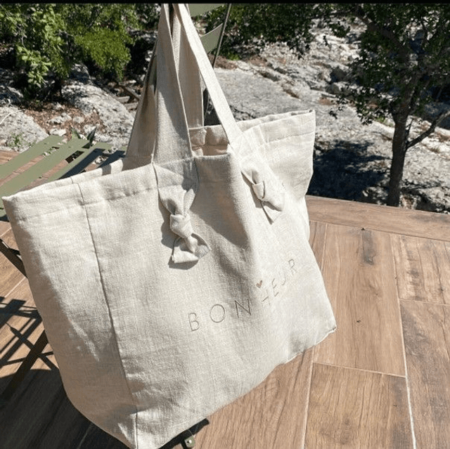 Cabas en lin - sable- BONHEUR - MARCEL &amp; LILY