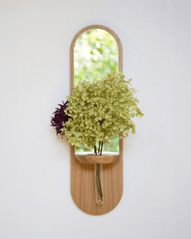 Miroir soliflore - Équinoxe - en bois de Chêne et éprouvette en verre - REINE MERE